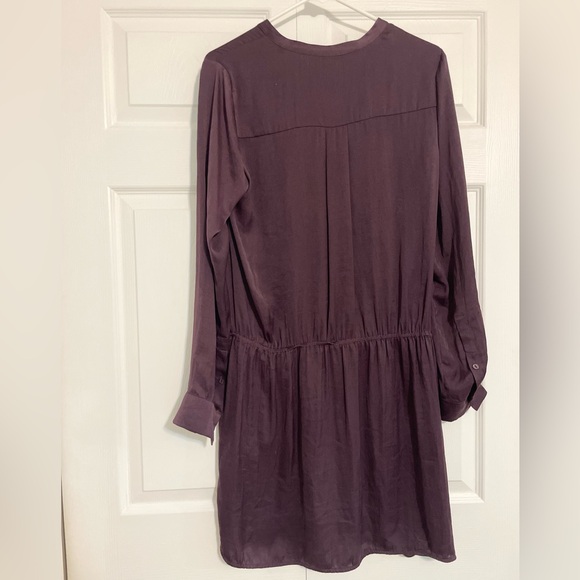 Vince Eggplant Purple Long Sleeve Satin Tie Waist Dress - Picture 5 of 7